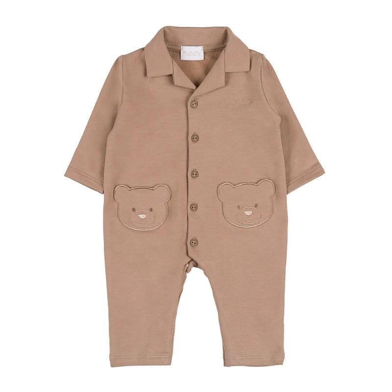 Tutina aperta davanti beige con tasche orsetto