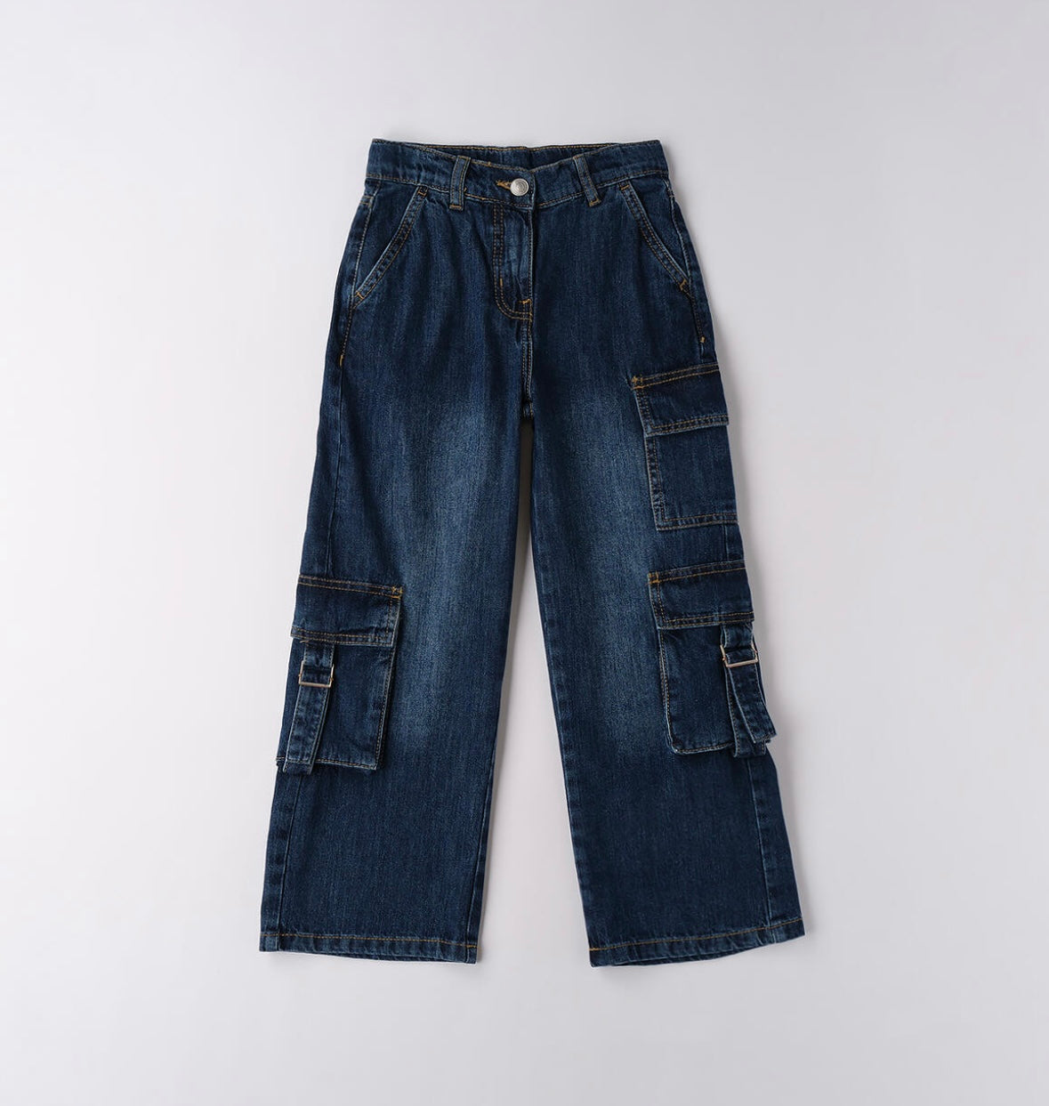 Jeans ragazza tasche laterali e gamba ampia