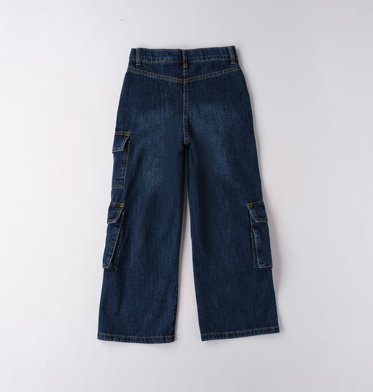 Jeans ragazza tasche laterali e gamba ampia