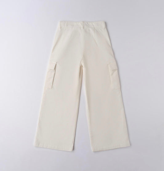 Pantalone in velluto panna con tasche laterali