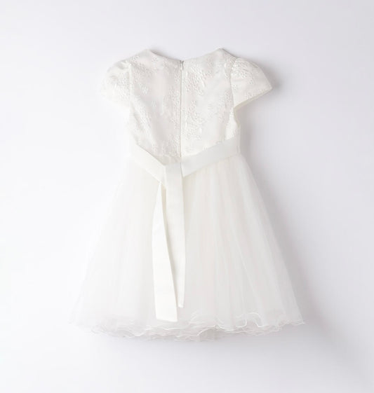 Abito cerimonia foderato in cotone gonna in tulle.