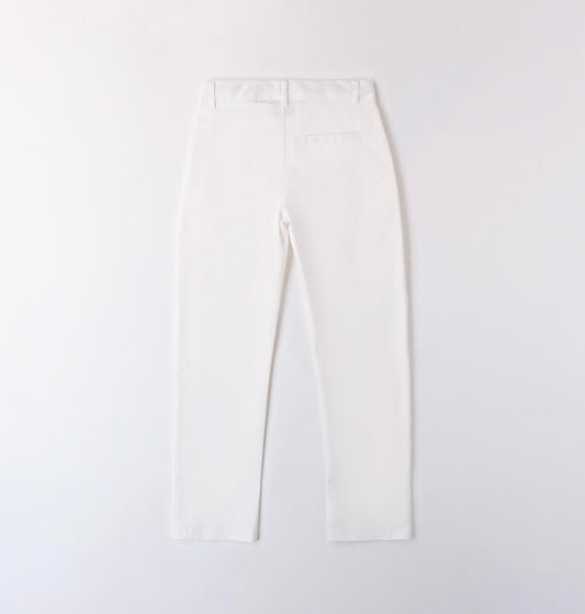 Pantalone in tessuto satin stretch di cotone nel colore bianco.