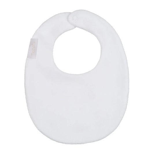 Bavaglio bianco in ciniglia con ricamo orsetti