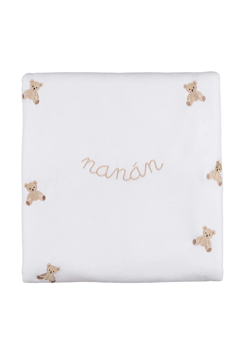 Coperta bianca in ciniglia con ricamo orsetti