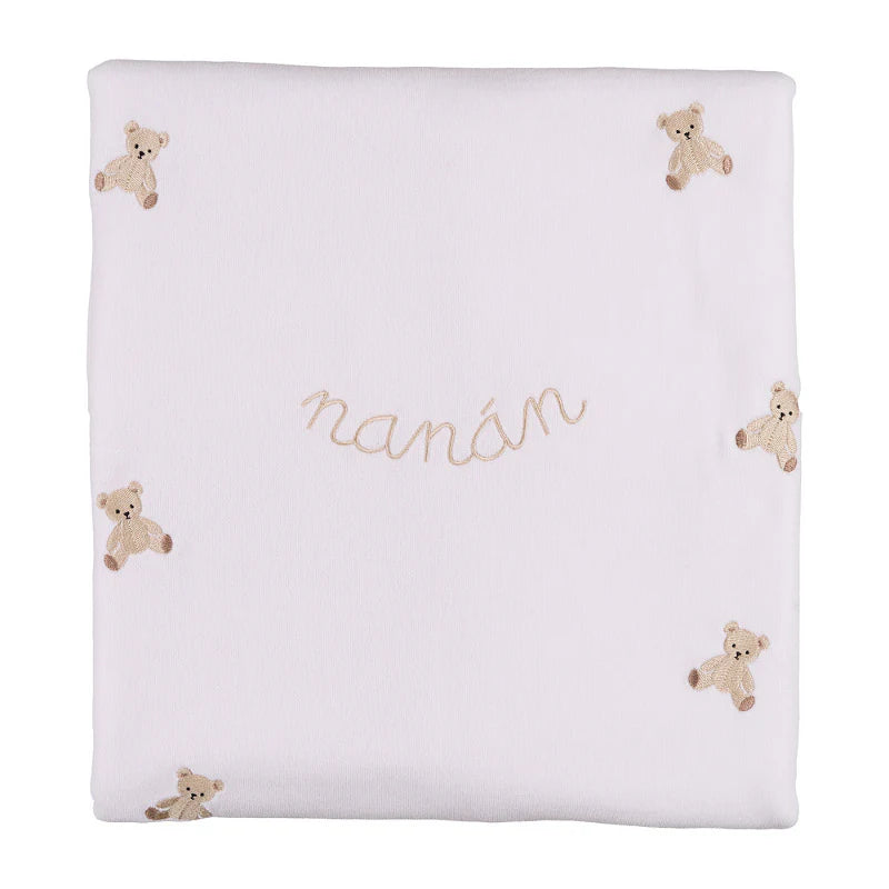 Coperta rosa in ciniglia con ricamo orsetti