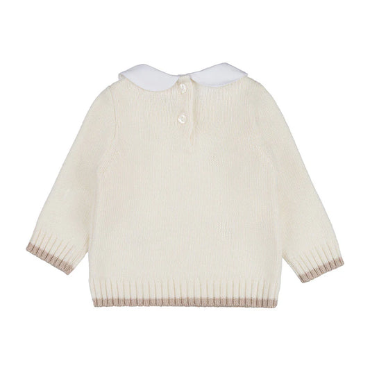 Tutina due pezzi bianca in lana con ricami