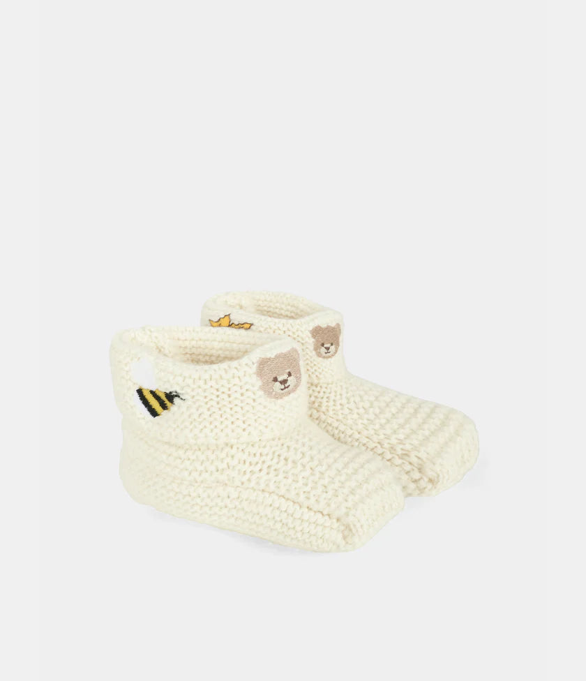Scarpine in lana nel colore bianco con ricami