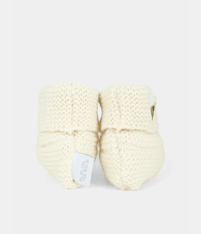 Scarpine in lana nel colore bianco con ricami