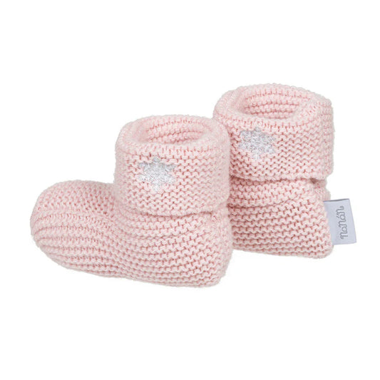 Scarpine in lana nel colore rosa con ricami