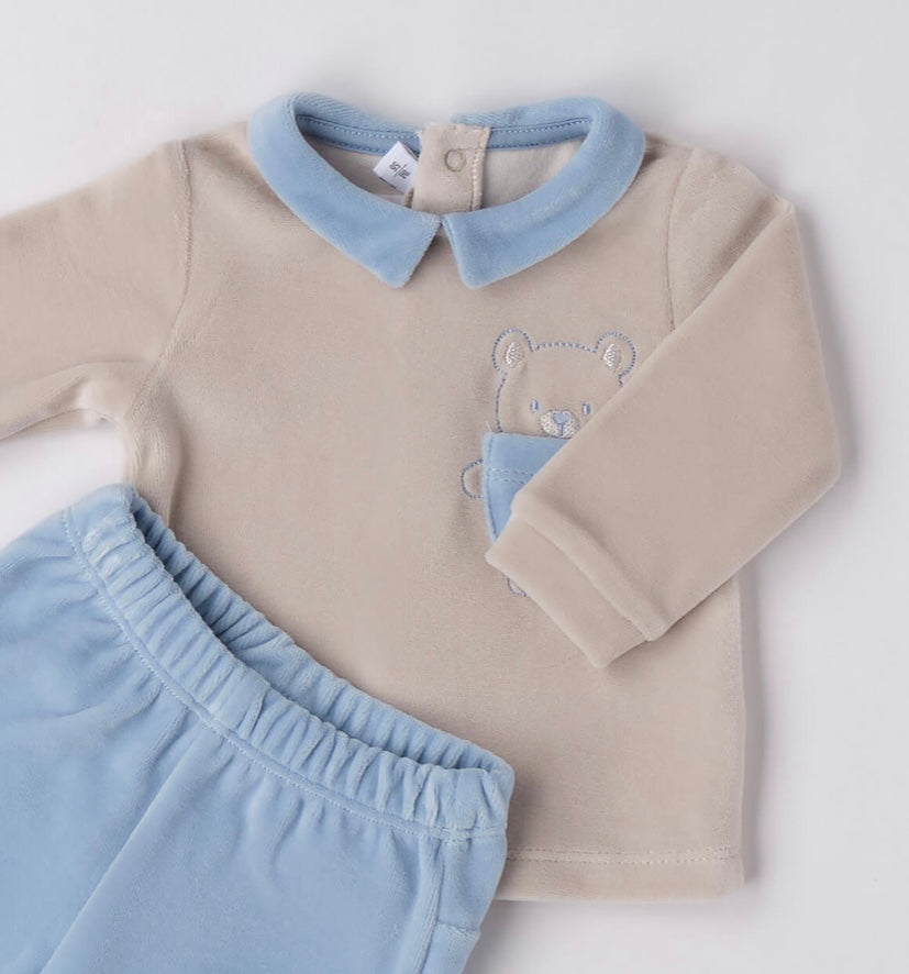 Tutina neonato 2 pezzi , nei colori tortora e azzurro