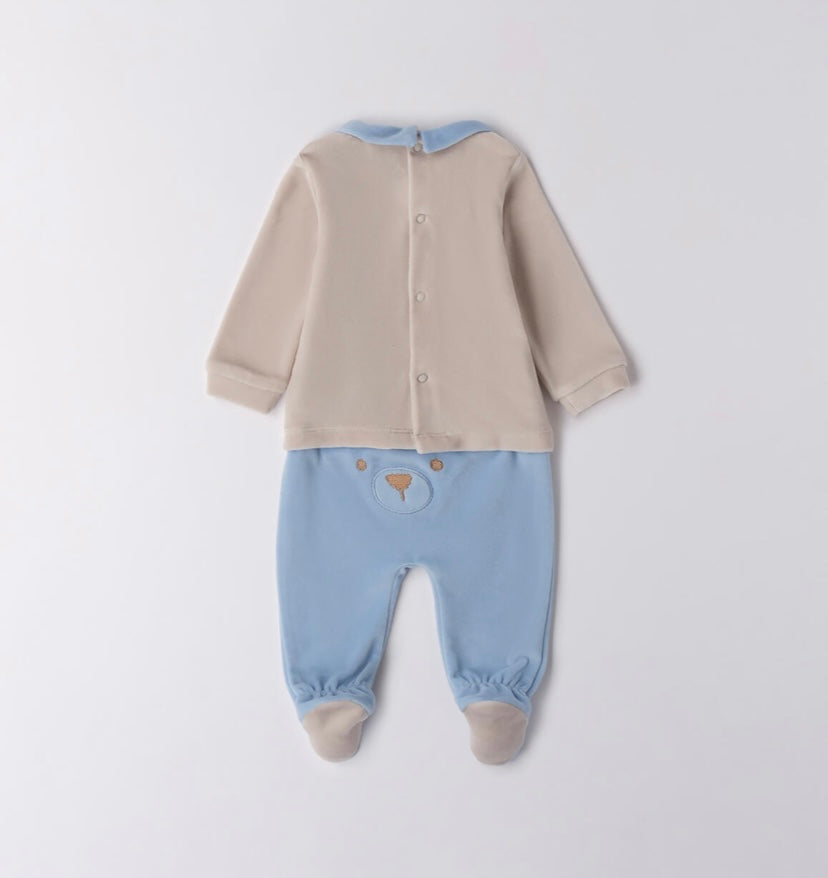 Tutina neonato 2 pezzi , nei colori tortora e azzurro