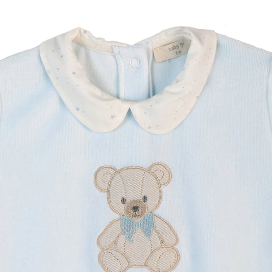 Tutina teddy in ciniglia celeste con colletto
