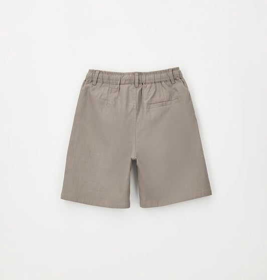 Pantalone corto in lino e cotone color fango