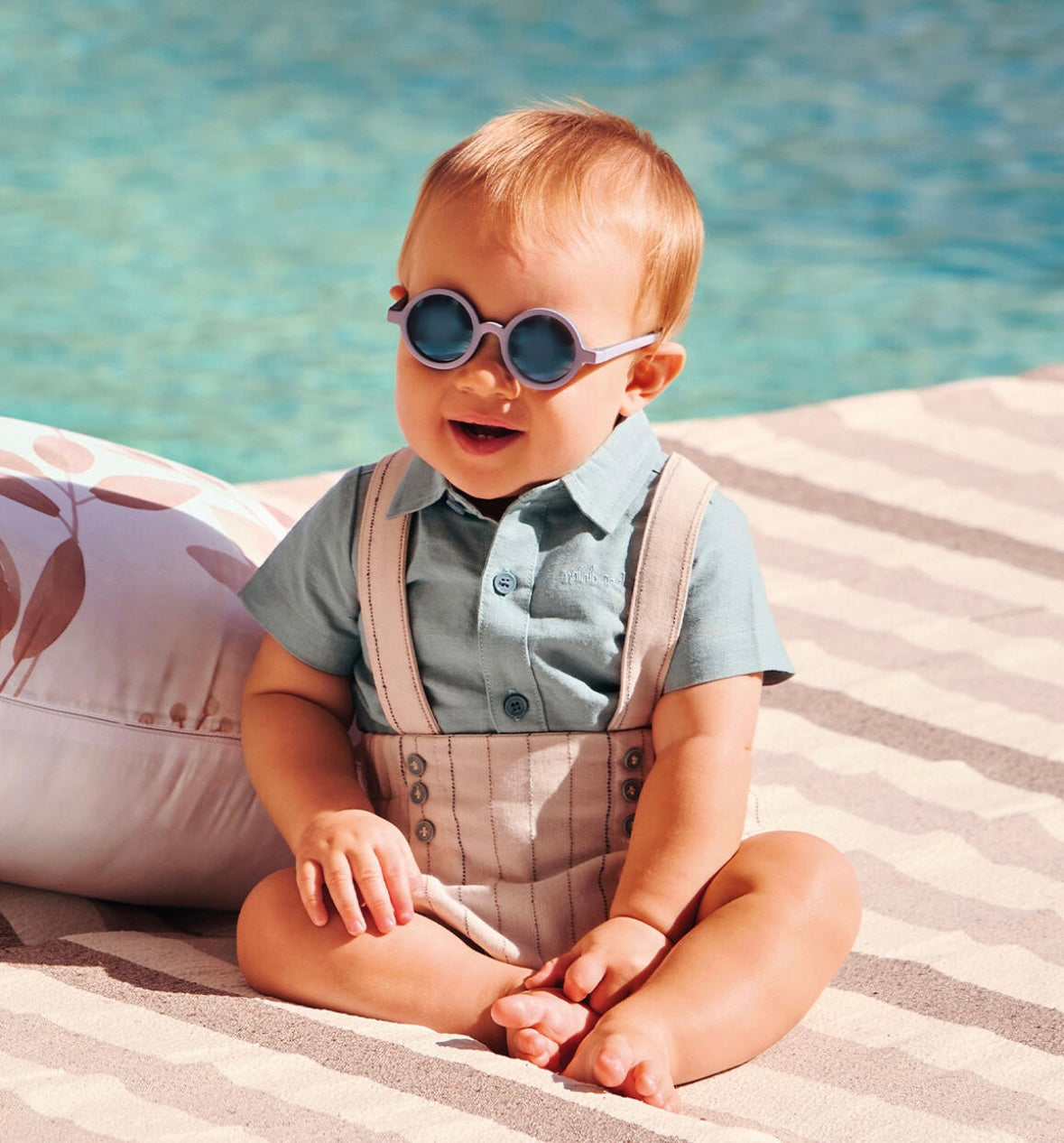 Pantaloni cerimonia neonato con bretelle ecrù