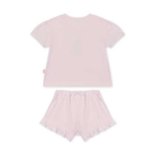 Pigiama bambina in cotone di jersey rosa con ricamo orsetto