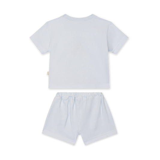 Pigiama bambina in cotone di jersey azzurro con ricamo orsetto