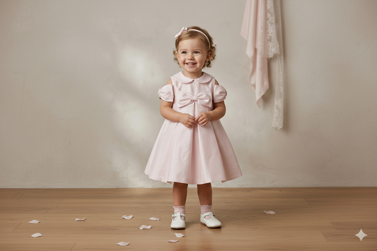 Abito da cerimonia rosa a ruota in tessuto strutturato con maxi fiocco e colletto