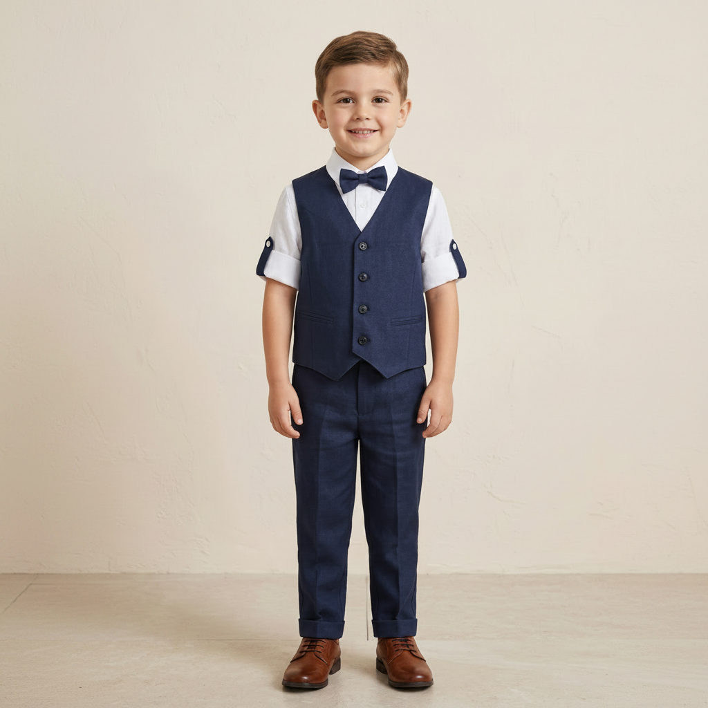 Completo bambino in lino e cotone nel colore blu notte