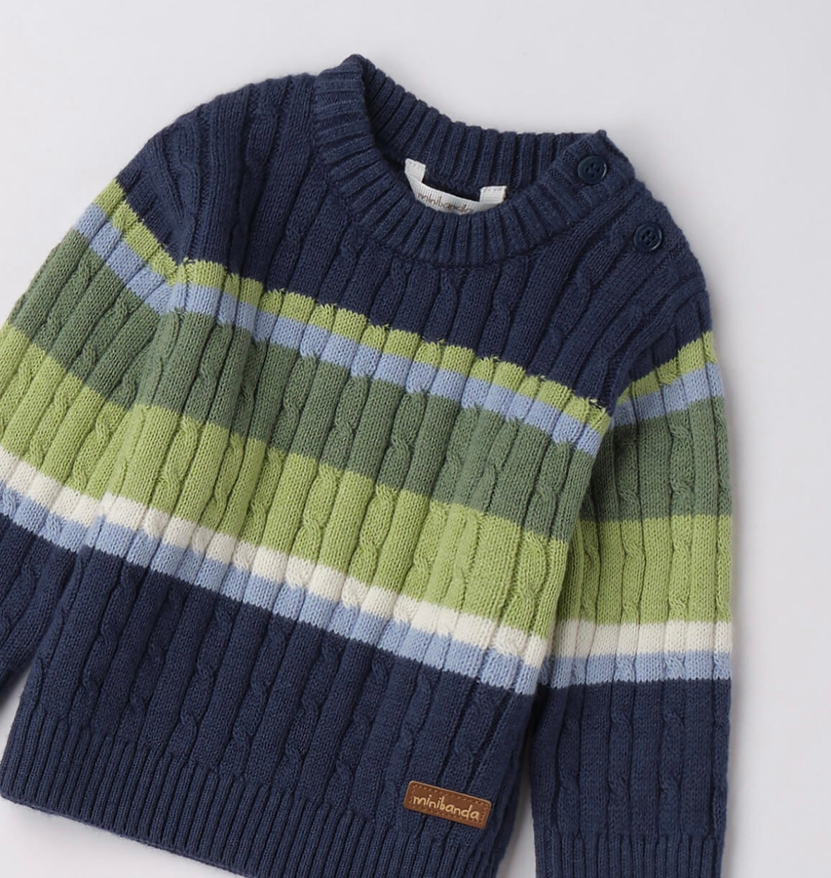 Maglione neonato blu con strisce in contrasto