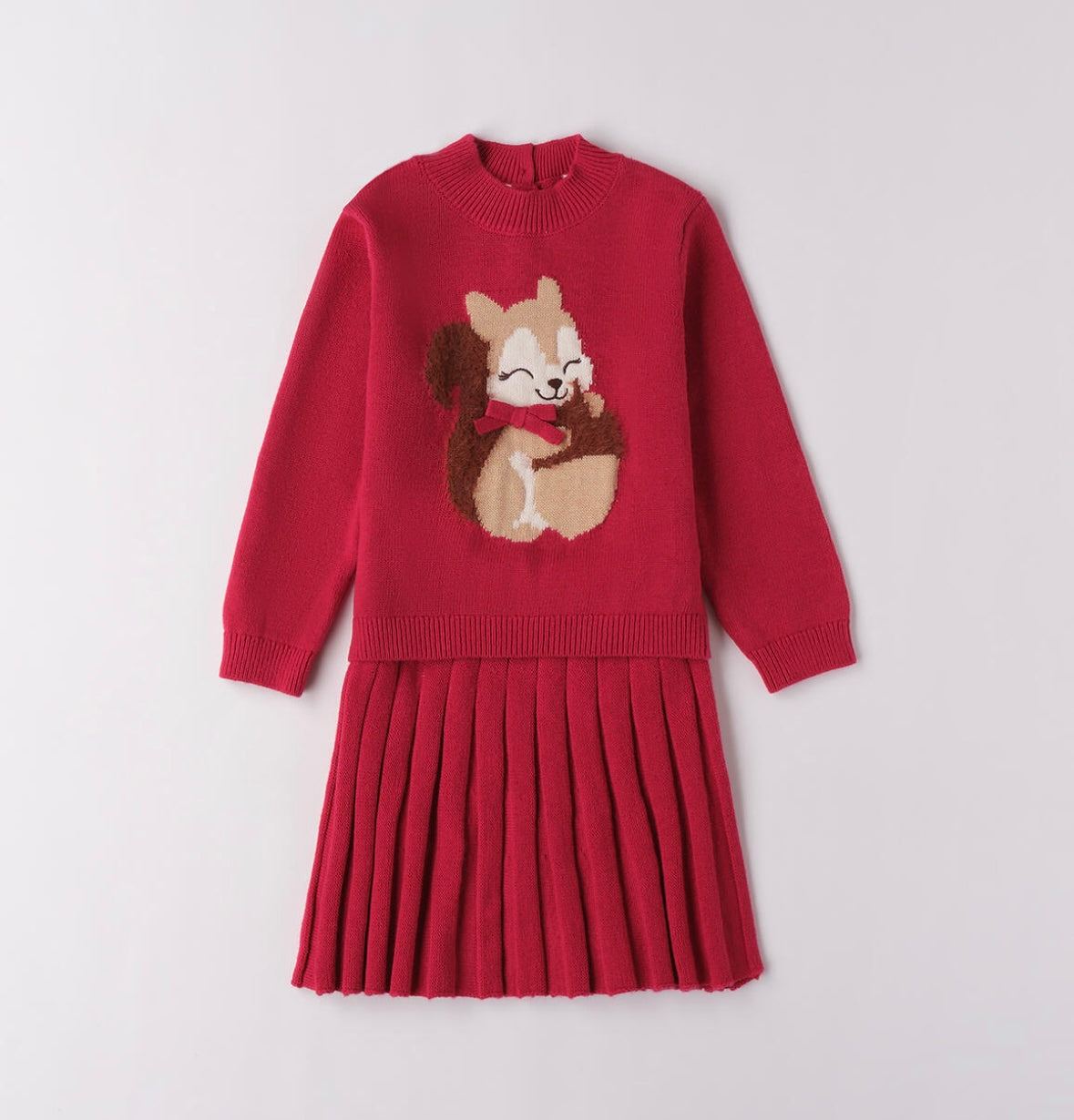 Completo bambina nel colore cherry composto da maglietta e gonna
