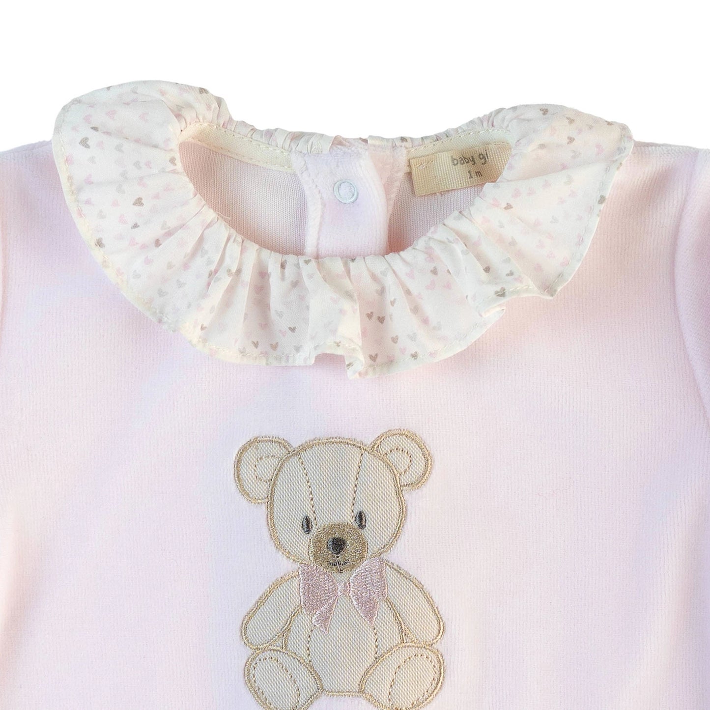 Tutina teddy in ciniglia rosa con colletto