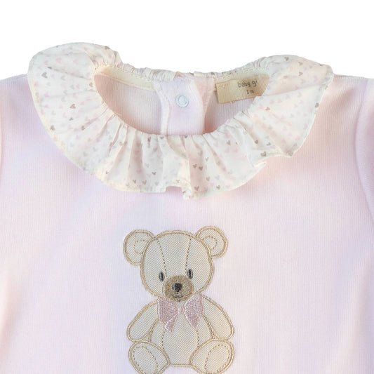 Tutina teddy in ciniglia rosa con colletto