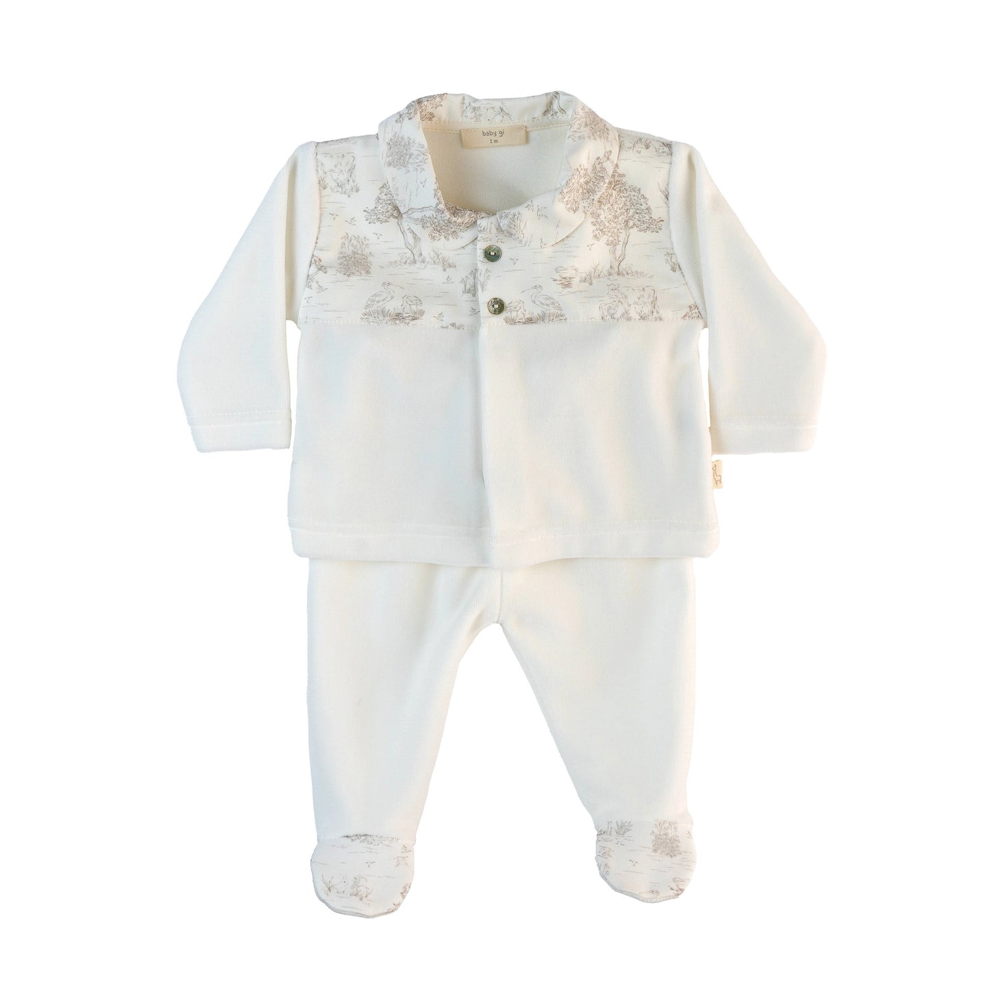 Set due pezzi country neonato in ciniglia bianca