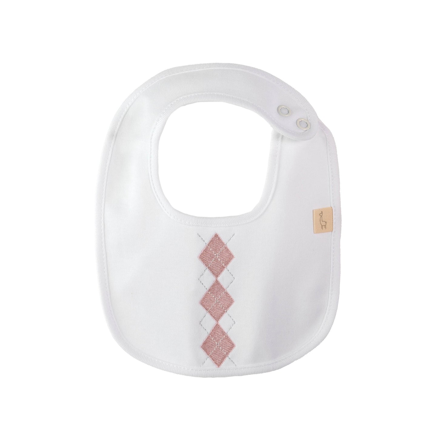 Bavetta Pretty bianca con ricamo rombi rosa