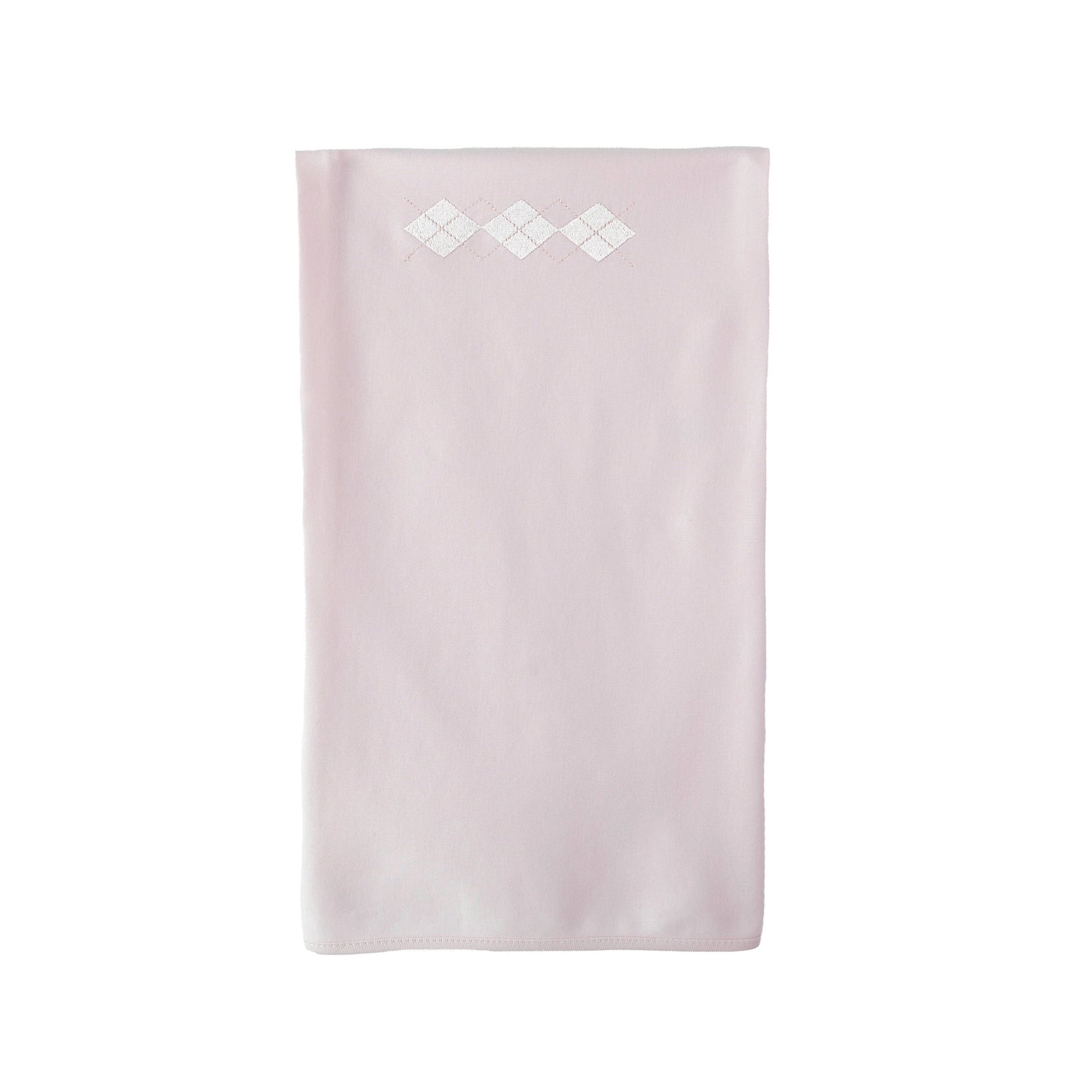 Quadrato in cotone rosa con ricamo rombi bianco