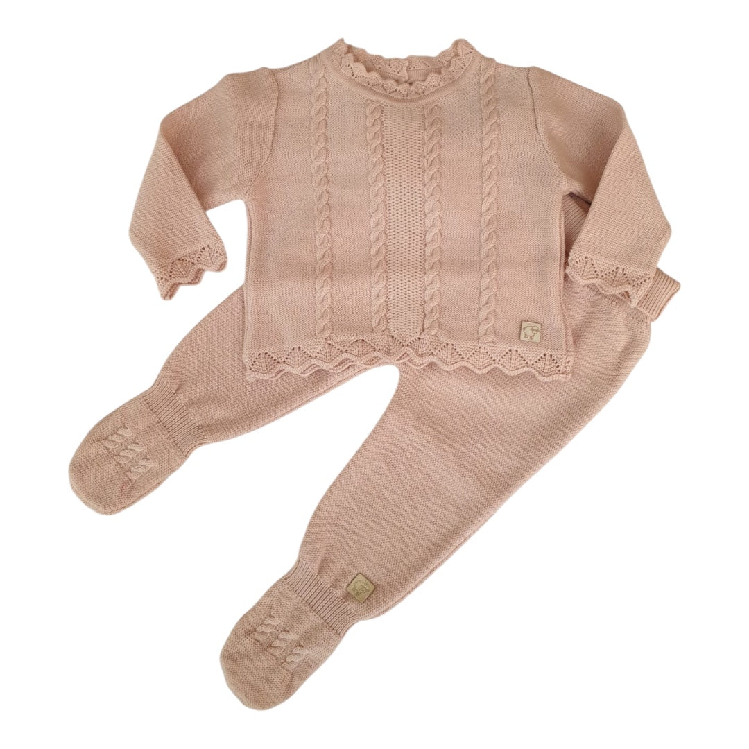 Completo neonata in pura lana Merino , nel colore rosa