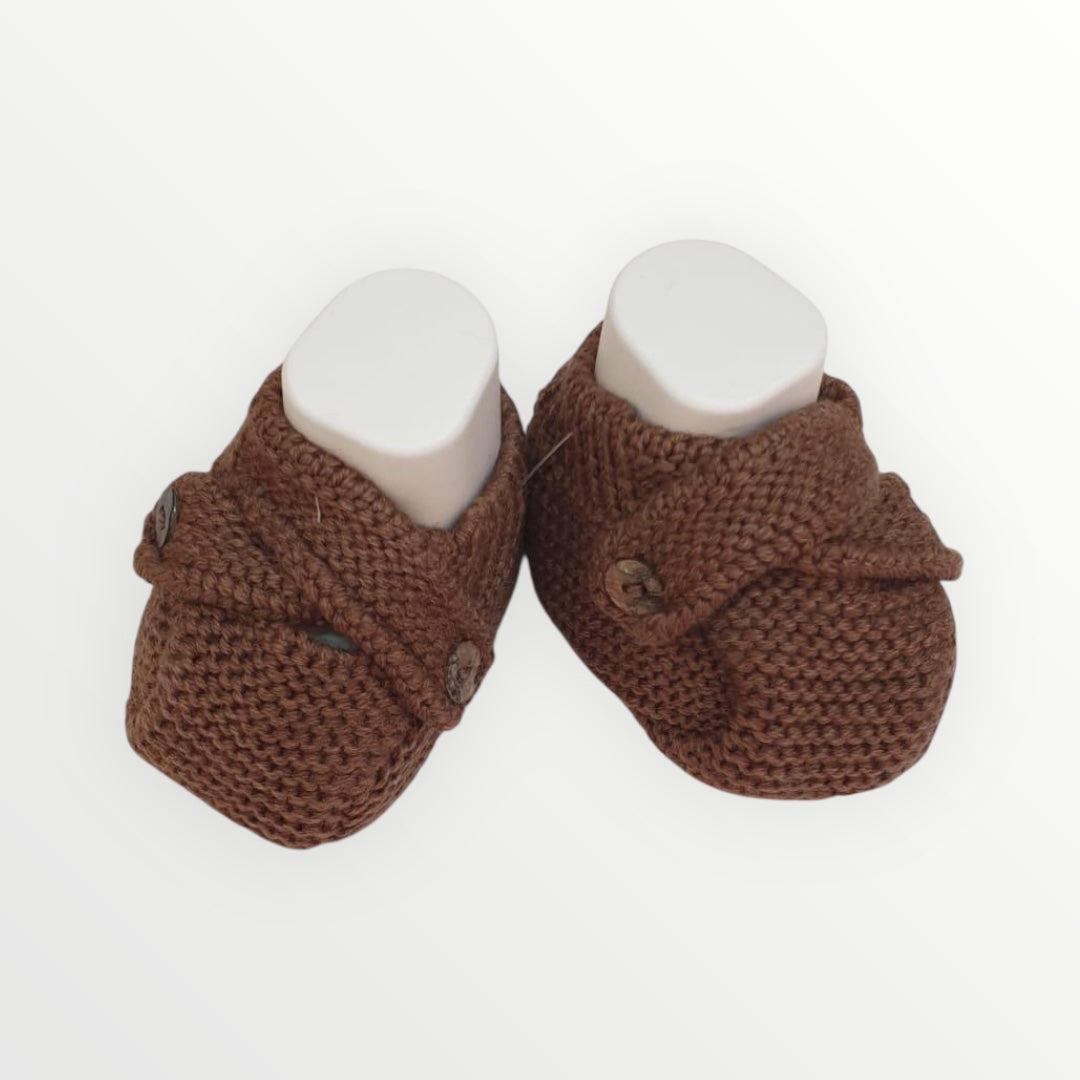 Scarpette Neonato in lana merino marrone.