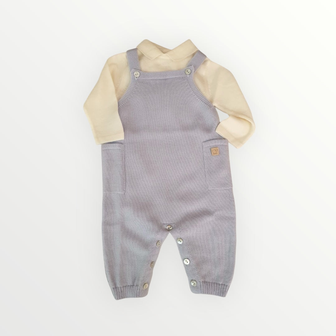 Salopette in Maglia Celeste con Polo in Lana Merino 100%