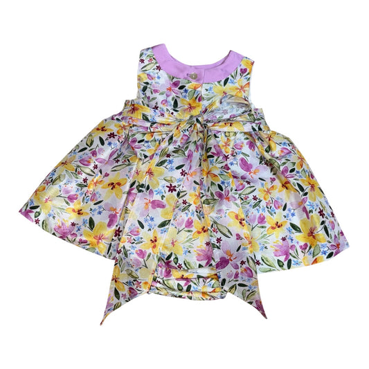 Abito floreale in misto cotone, con culotte abbinata.