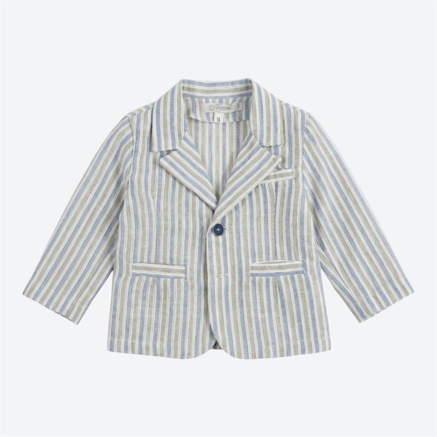 Giacca sartoriale bimbo in misto lino a righe azzurre e grigie