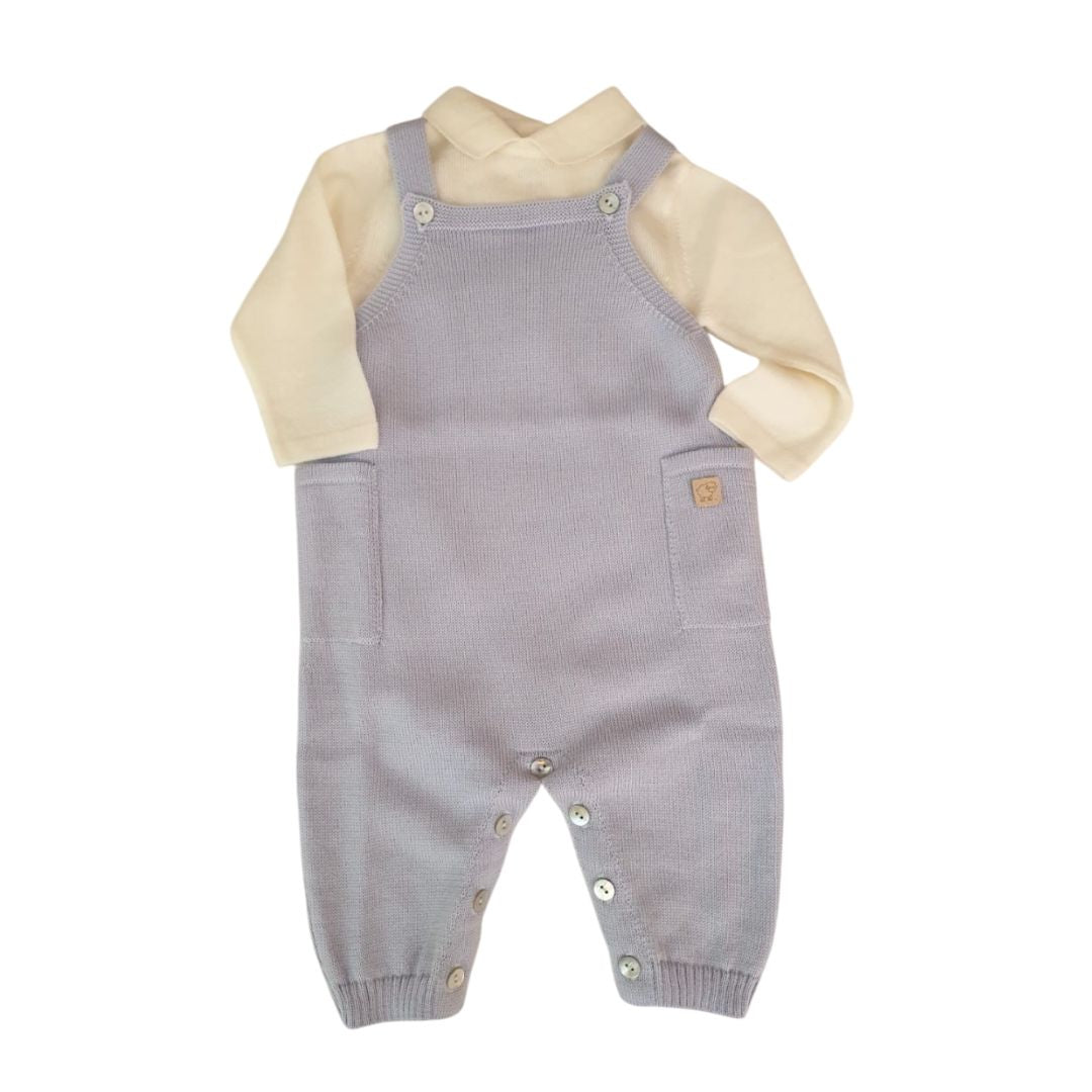 Salopette in Maglia Celeste con Polo in Lana Merino 100%