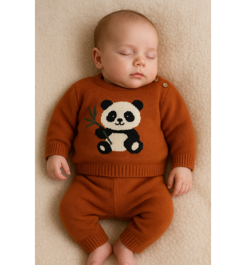 Completo neonati panda in pura lana merino