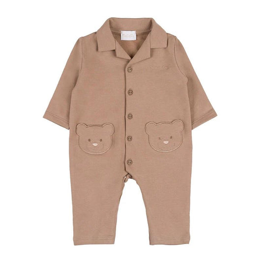 Tutina aperta davanti beige con tasche orsetto