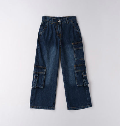 Jeans ragazza tasche laterali e gamba ampia