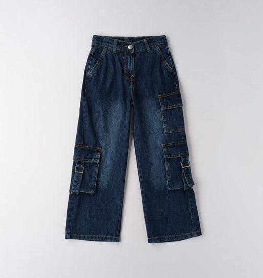 Jeans ragazza tasche laterali e gamba ampia