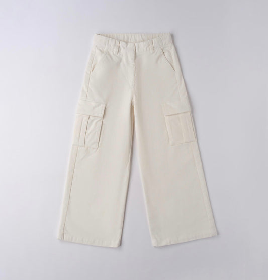 Pantalone in velluto panna con tasche laterali