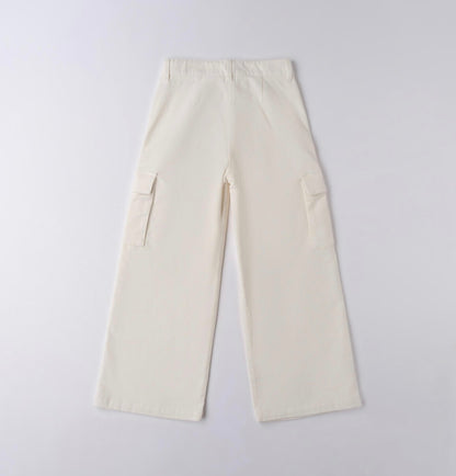 Pantalone in velluto panna con tasche laterali