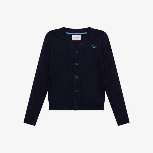 Cardigan in cotone e lana navy blue
