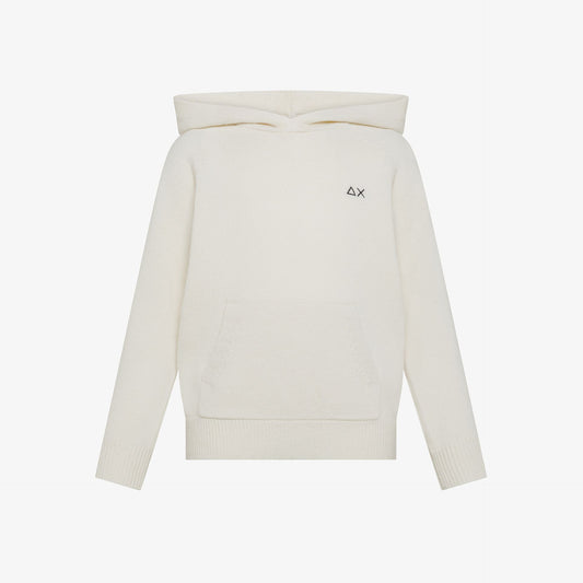 Maglia in lana e cashmere con cappuccio bianco panna