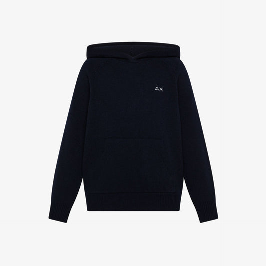 Maglia in lana e cashmere con cappuccio navy blue