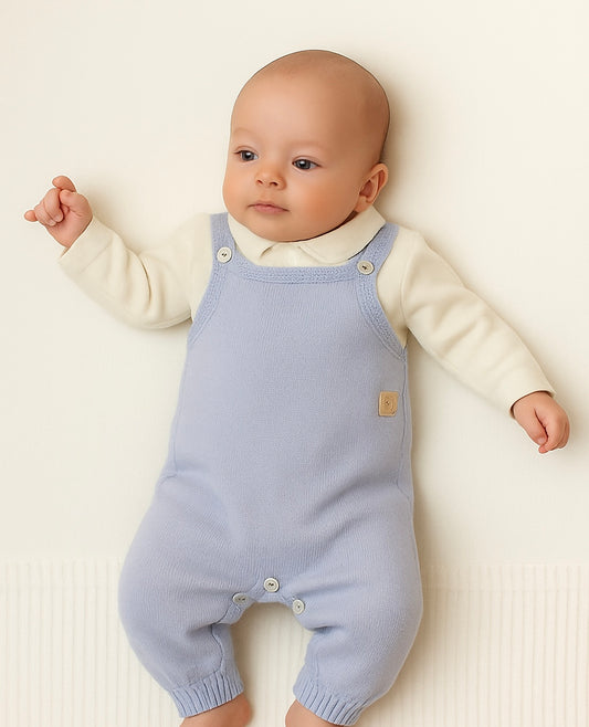 Salopette in Maglia Celeste con Polo in Lana Merino 100%