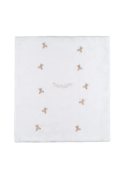 Coperta bianca  in ciniglia con ricamo orsetti