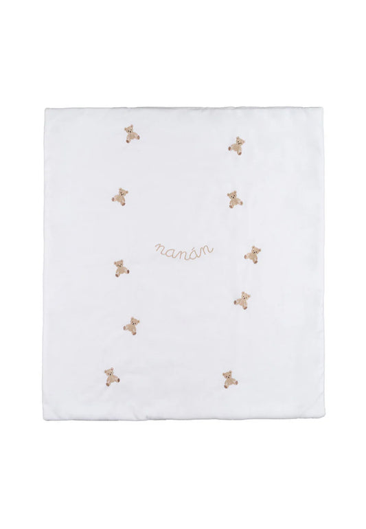 Coperta bianca  in ciniglia con ricamo orsetti