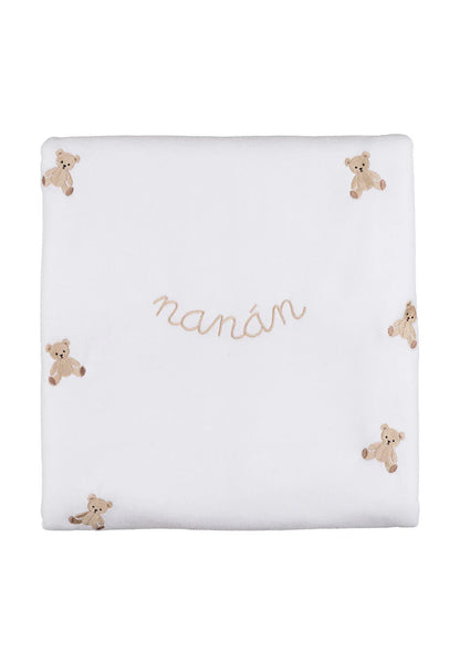 Coperta bianca  in ciniglia con ricamo orsetti