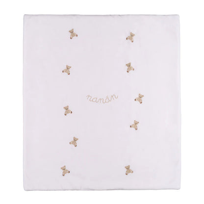 Coperta rosa in ciniglia con ricamo orsetti