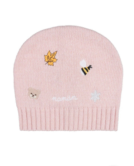 Berretta rosa  in lana con ricami